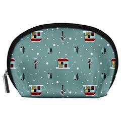 Seamless Pattern With Festive Christmas Houses Trees In Snow And Snowflakes Accessory Pouch (Large)