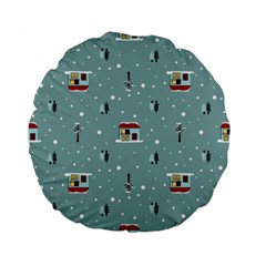 Seamless Pattern With Festive Christmas Houses Trees In Snow And Snowflakes Standard 15  Premium Flano Round Cushions by Grandong