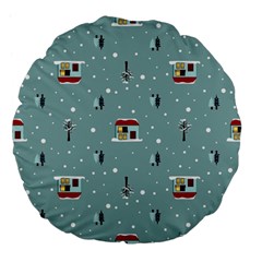 Seamless Pattern With Festive Christmas Houses Trees In Snow And Snowflakes Large 18  Premium Flano Round Cushions