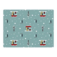 Seamless Pattern With Festive Christmas Houses Trees In Snow And Snowflakes Two Sides Premium Plush Fleece Blanket (Mini)