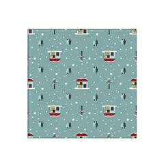 Seamless Pattern With Festive Christmas Houses Trees In Snow And Snowflakes Satin Bandana Scarf 22  x 22 