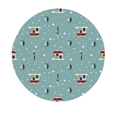 Seamless Pattern With Festive Christmas Houses Trees In Snow And Snowflakes Mini Round Pill Box