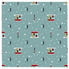 Seamless Pattern With Festive Christmas Houses Trees In Snow And Snowflakes Wooden Puzzle Square