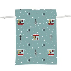 Seamless Pattern With Festive Christmas Houses Trees In Snow And Snowflakes Lightweight Drawstring Pouch (XL)