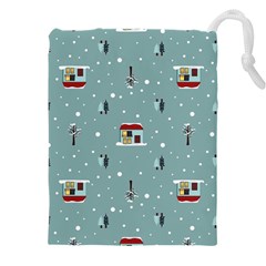 Seamless Pattern With Festive Christmas Houses Trees In Snow And Snowflakes Drawstring Pouch (5XL)