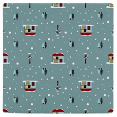 Seamless Pattern With Festive Christmas Houses Trees In Snow And Snowflakes UV Print Square Tile Coaster 