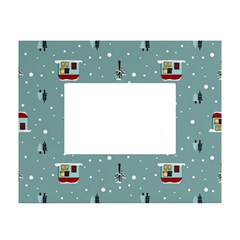 Seamless Pattern With Festive Christmas Houses Trees In Snow And Snowflakes White Tabletop Photo Frame 4 x6  by Grandong