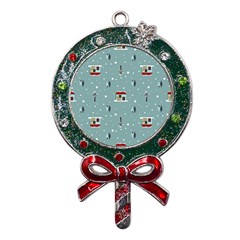 Seamless Pattern With Festive Christmas Houses Trees In Snow And Snowflakes Metal X Mas Lollipop with Crystal Ornament