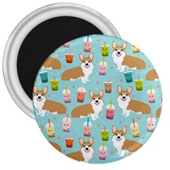 Welsh Corgis Dog Boba Tea Bubble Tea Cute Kawaii 3  Magnets by Grandong