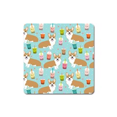 Welsh Corgis Dog Boba Tea Bubble Tea Cute Kawaii Square Magnet by Grandong