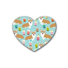 Welsh Corgis Dog Boba Tea Bubble Tea Cute Kawaii Rubber Coaster (heart) by Grandong