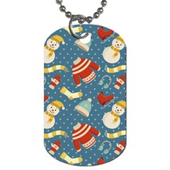 Winter Blue Christmas Snowman Pattern Dog Tag (one Side)