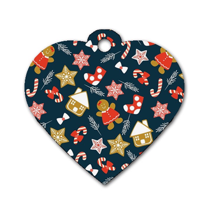 New Year Christmas Winter Pattern Dog Tag Heart (Two Sides)