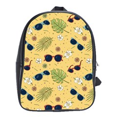 Seamless Pattern Of Sunglasses Tropical Leaves And Flower School Bag (large) by Grandong