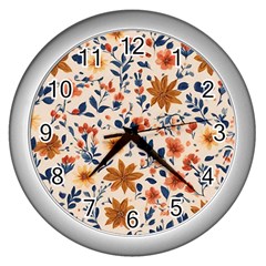 Boho Flowers Seamless Patternn Wall Clock (silver) by Jack14