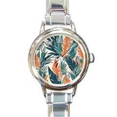 Colorful Tropical Leaf Round Italian Charm Watch by Jack14