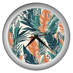 Colorful Tropical Leaf Wall Clock (silver) by Jack14
