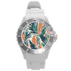 Colorful Tropical Leaf Round Plastic Sport Watch (l) by Jack14