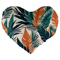 Colorful Tropical Leaf Large 19  Premium Heart Shape Cushions by Jack14