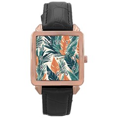 Colorful Tropical Leaf Rose Gold Leather Watch  by Jack14