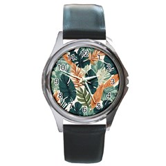 Tropical Leaf Round Metal Watch by Jack14