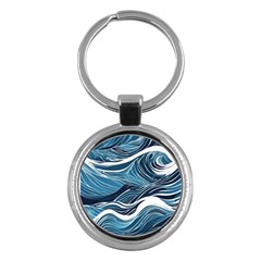 Abstract Blue Ocean Wave Key Chain (round) by Jack14