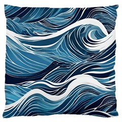 Abstract Blue Ocean Wave Large Premium Plush Fleece Cushion Case (one Side) by Jack14