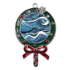 Abstract Blue Ocean Wave Metal X mas Lollipop With Crystal Ornament by Jack14