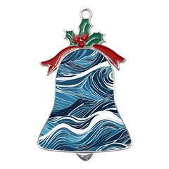 Abstract Blue Ocean Wave Metal Holly Leaf Bell Ornament by Jack14