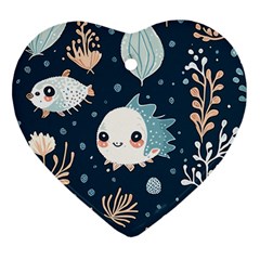 Fish Pattern Heart Ornament (two Sides) by Valentinaart