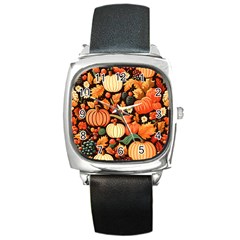 Thanksgiving Pattern Square Metal Watch by Valentinaart