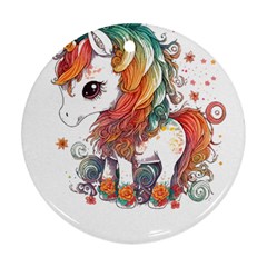 Baby Unicorn T- Shirt Colourful Bay Unicorn T- Shirt Yoga Reflexion Pose T- Shirtyoga Reflexion Pose T- Shirt Round Ornament (two Sides) by hizuto