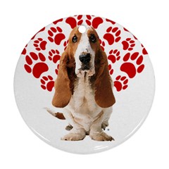 Basset Hound Gift T- Shirt Funny Basset Hound Valentine Heart Paw Basset Hound Dog Lover Valentine C Yoga Reflexion Pose T- Shirtyoga Reflexion Pose T- Shirt Ornament (Round)