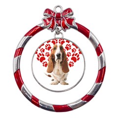 Basset Hound Gift T- Shirt Funny Basset Hound Valentine Heart Paw Basset Hound Dog Lover Valentine C Yoga Reflexion Pose T- Shirtyoga Reflexion Pose T- Shirt Metal Red Ribbon Round Ornament