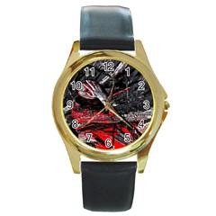 Molten Soul Round Gold Metal Watch by MRNStudios