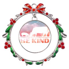 Be Kind To Animals Or Ill Kill You T- Shirt Vegan Be Kind Farm Animal Design Dairy Cow And Pig T- Sh Yoga Reflexion Pose T- Shirtyoga Reflexion Pose T- Shirt Metal X mas Wreath Ribbon Ornament by hizuto