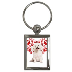 Bichon Frise Gift T- Shirt Cool Bichon Frise Valentine Heart Paw Bichon Frise Dog Lover Valentine Co Yoga Reflexion Pose T- Shirtyoga Reflexion Pose T- Shirt Key Chain (rectangle) by hizuto