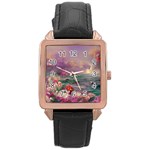 Abstract Flowers  Rose Gold Leather Watch  Front