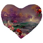 Abstract Flowers  Large 19  Premium Flano Heart Shape Cushions Back