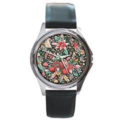 Christmas Pattern Round Metal Watch by Valentinaart