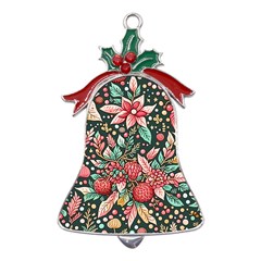 Christmas Pattern Metal Holly Leaf Bell Ornament by Valentinaart