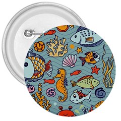 Cartoon Underwater Seamless Pattern With Crab Fish Seahorse Coral Marine Elements 3  Buttons by uniart180623