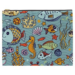 Cartoon Underwater Seamless Pattern With Crab Fish Seahorse Coral Marine Elements Cosmetic Bag (xxxl) by uniart180623