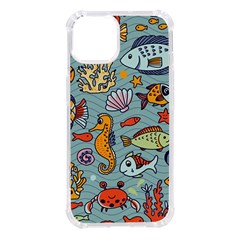 Cartoon Underwater Seamless Pattern With Crab Fish Seahorse Coral Marine Elements Iphone 14 Tpu Uv Print Case by uniart180623
