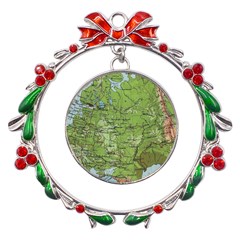 Map Earth World Russia Europe Metal X mas Wreath Ribbon Ornament