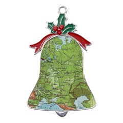 Map Earth World Russia Europe Metal Holly Leaf Bell Ornament