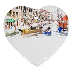Venice T- Shirt Venice Voyage Art Digital Painting Watercolor Discovery T- Shirt (3) Heart Ornament (two Sides) by ZUXUMI