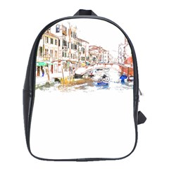 Venice T- Shirt Venice Voyage Art Digital Painting Watercolor Discovery T- Shirt (3) School Bag (large) by ZUXUMI