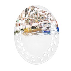 Venice T- Shirt Venice Voyage Art Digital Painting Watercolor Discovery T- Shirt (3) Oval Filigree Ornament (two Sides) by ZUXUMI