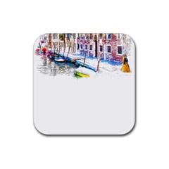 Venice T- Shirt Venice Voyage Art Digital Painting Watercolor Discovery T- Shirt (4) Rubber Coaster (square) by ZUXUMI